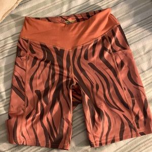Orange striped print biker shorts
